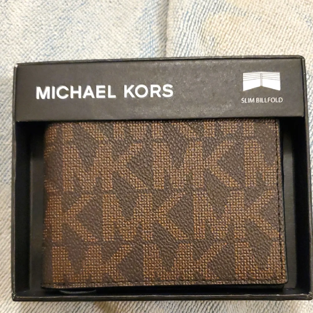 Michael Kors Men Slim Bi Fold Brown Wallet New